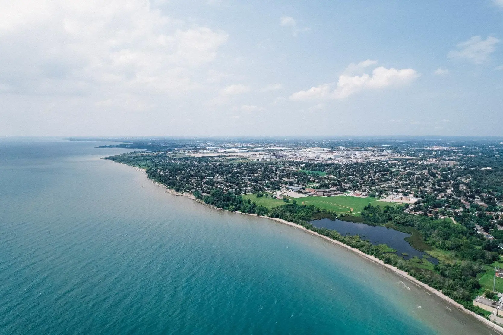 Aerial view of the Lake Ontario shoreline along Durham Region, wedding officiant service area